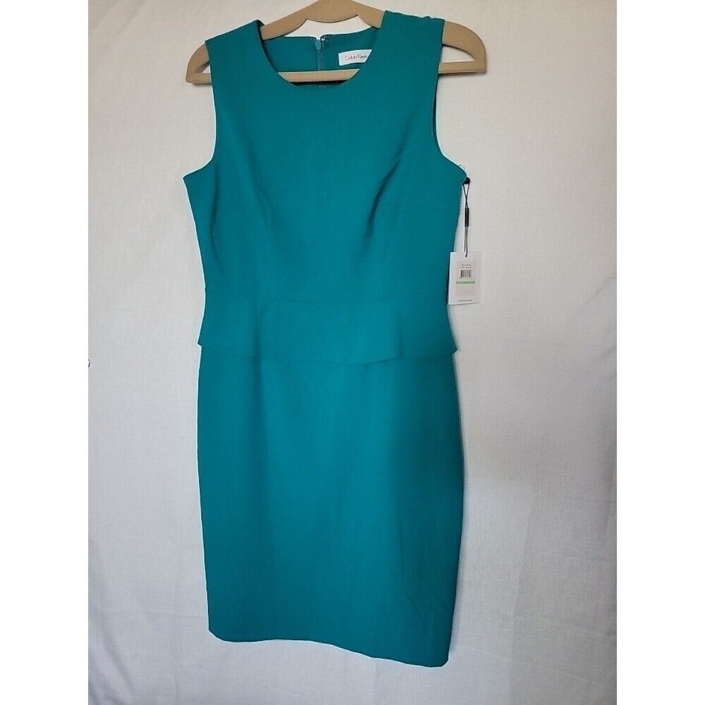 Calvin Klein Sleeveless Sheath dress With Peplum Waist Detail Lag Lagon  Size 8 - Picture 5 of 10